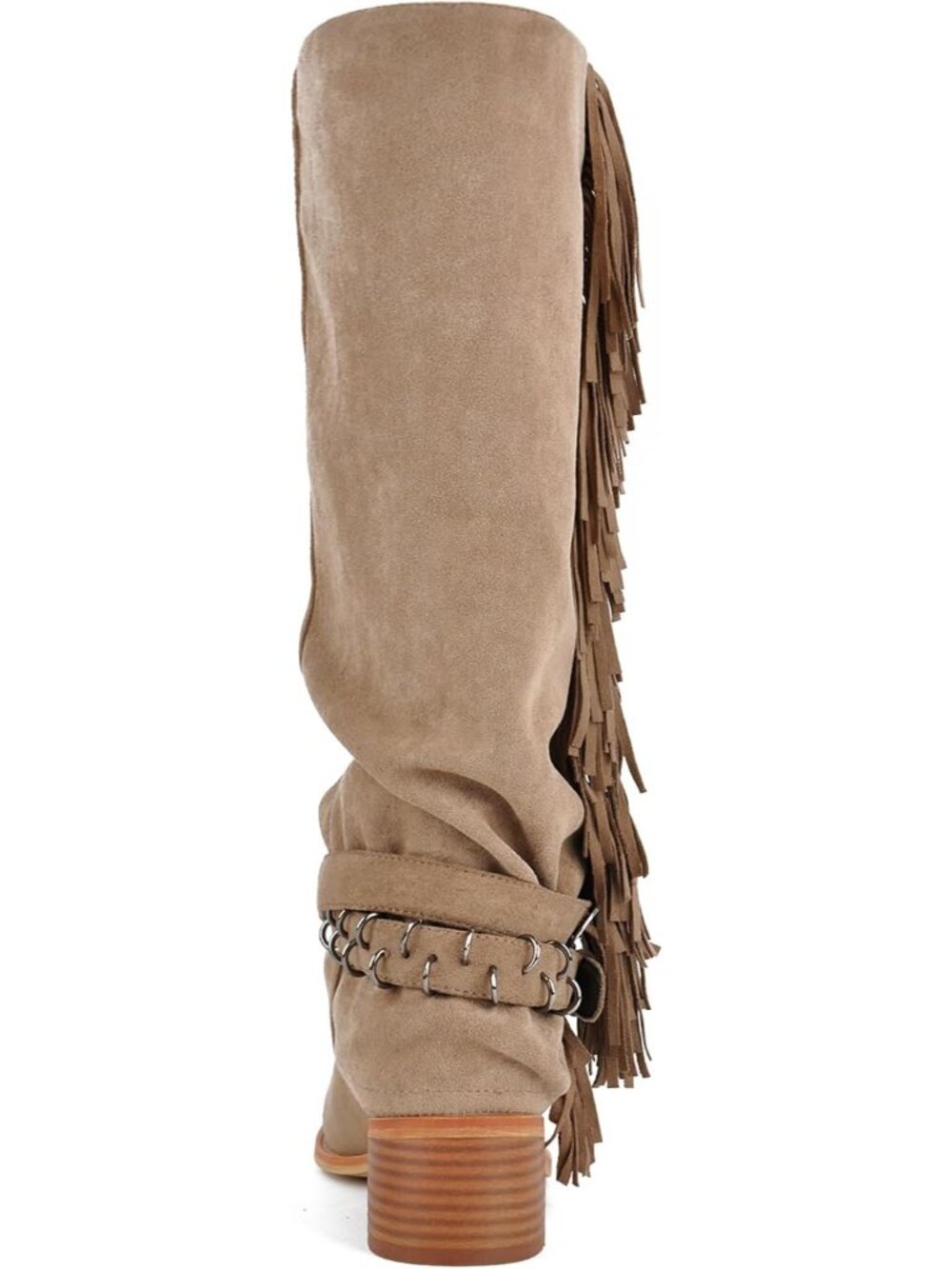 đ˘Women's Sandy Knee High Boots Fringes Buckle Straps Chunky Heel Square Toe - Picture 5 of 5